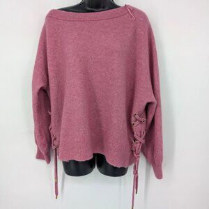 Michael Kors Pullover Sweater Women Size L Textured Wool Blend Lace Up Lagenlook